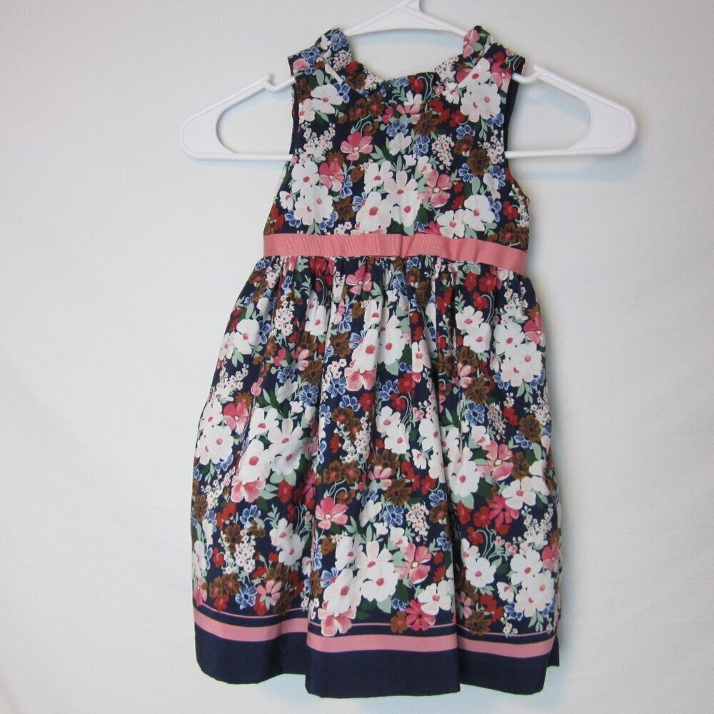 Janie and Jack Floral Dress Girls 2 Toddler Navy Pink Pleated Ruffle